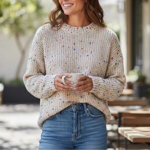 7 For All Mankind Cream Confetti Pom Pom Sweater